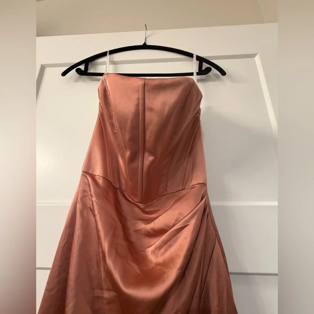 New After Six Corset Strapless Charmeuse Gown in color Copper Penny - Picture 11 of 11